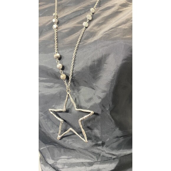 Star Womens Necklace Silver Tone Set Size 36in Hammered Style Celestial Cosmic - Picture 3 of 9